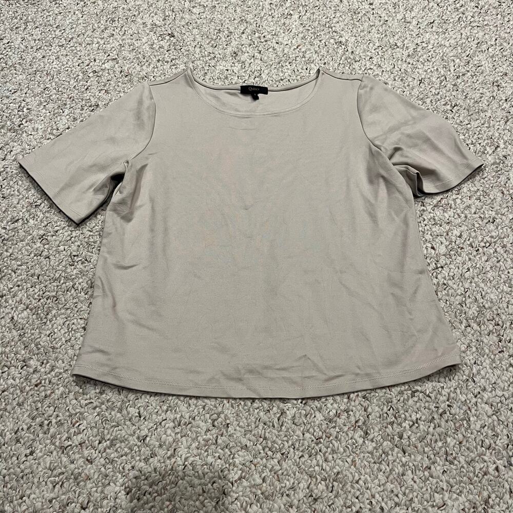 Quince Ultra Stretch Ponte Short Sleeve Top S Ecru Basic Casual Classic Preppy